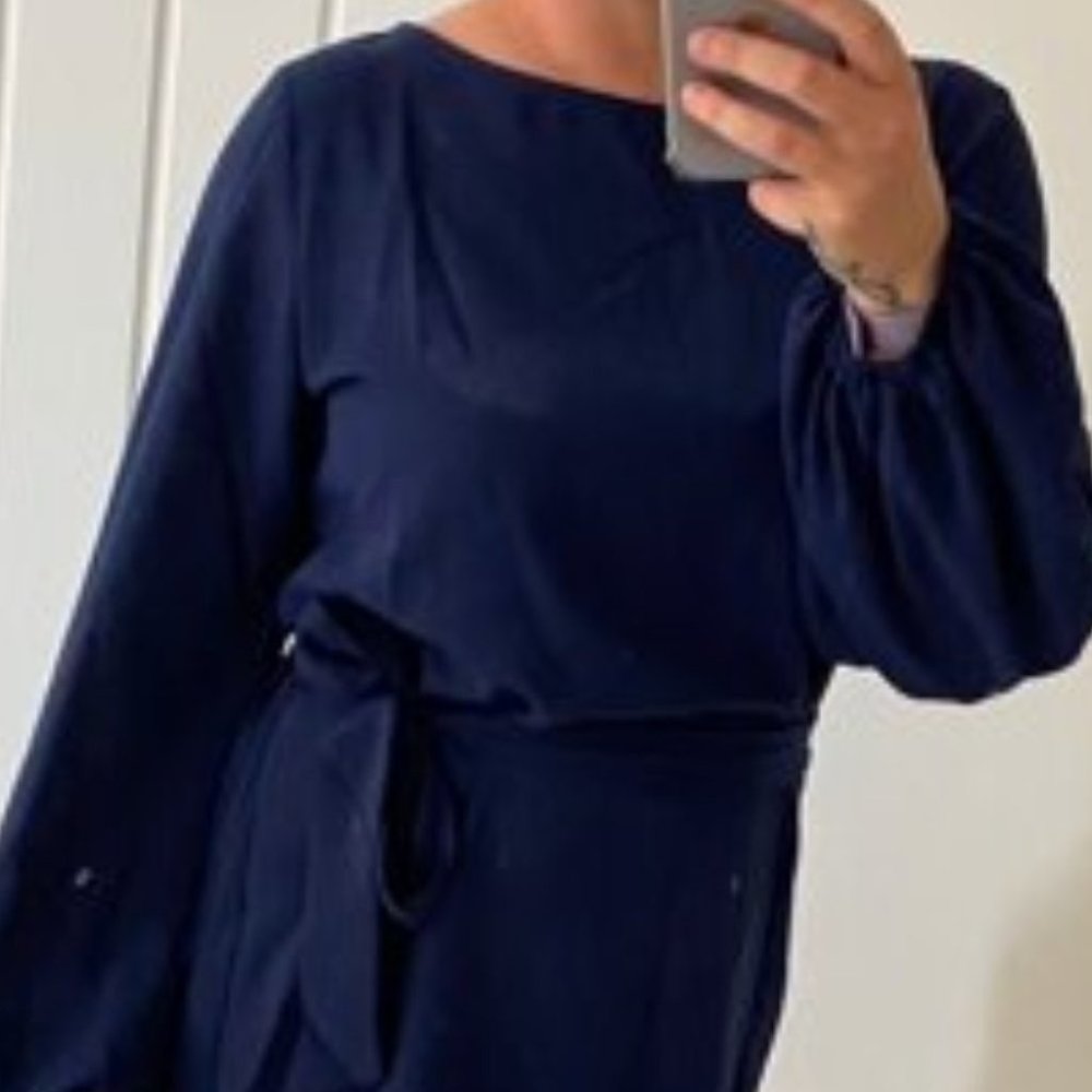 Blue lantern long sleeve belted mini dress busines - Picture 5 of 7